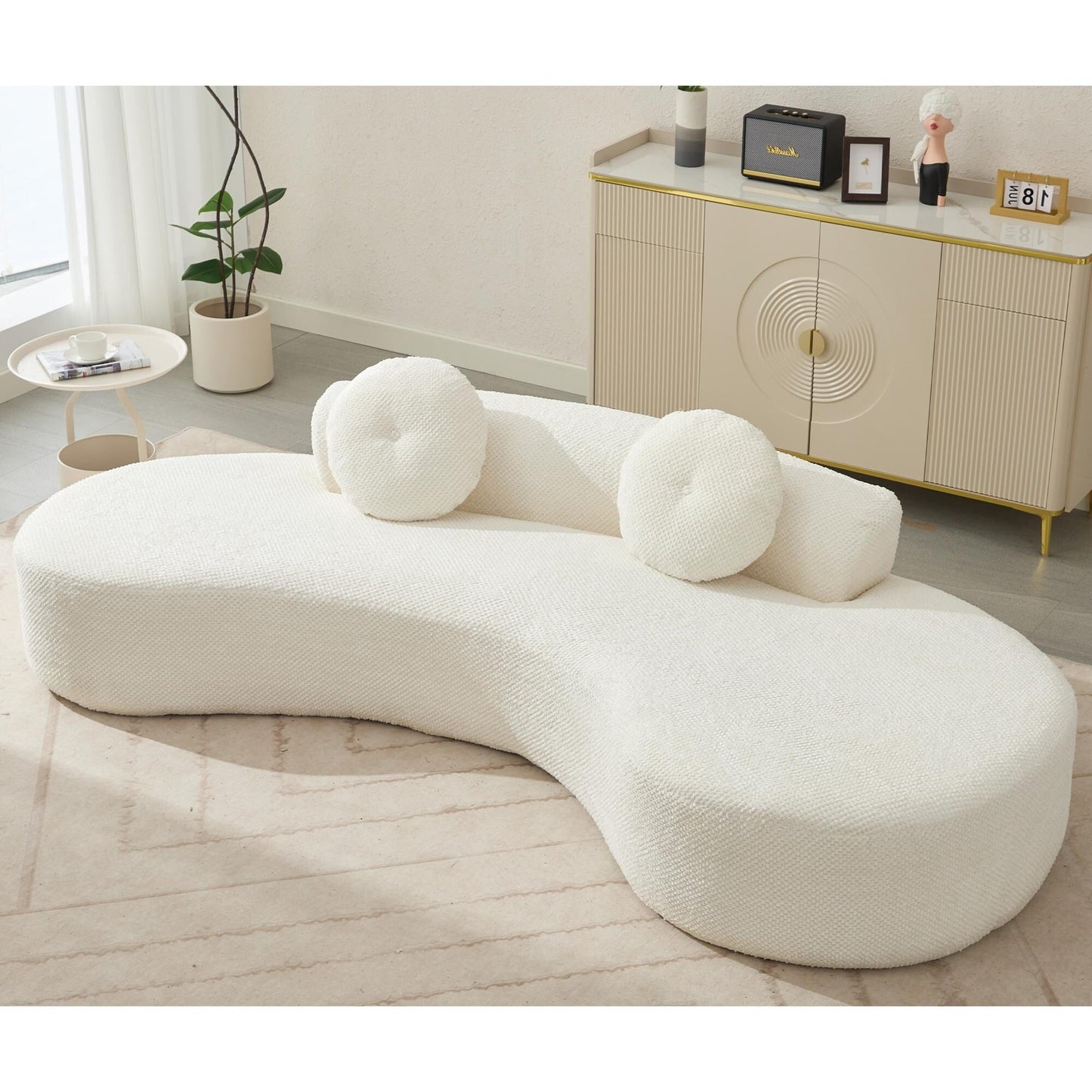 Divano a nuvola in velluto a coste beige con cuscini