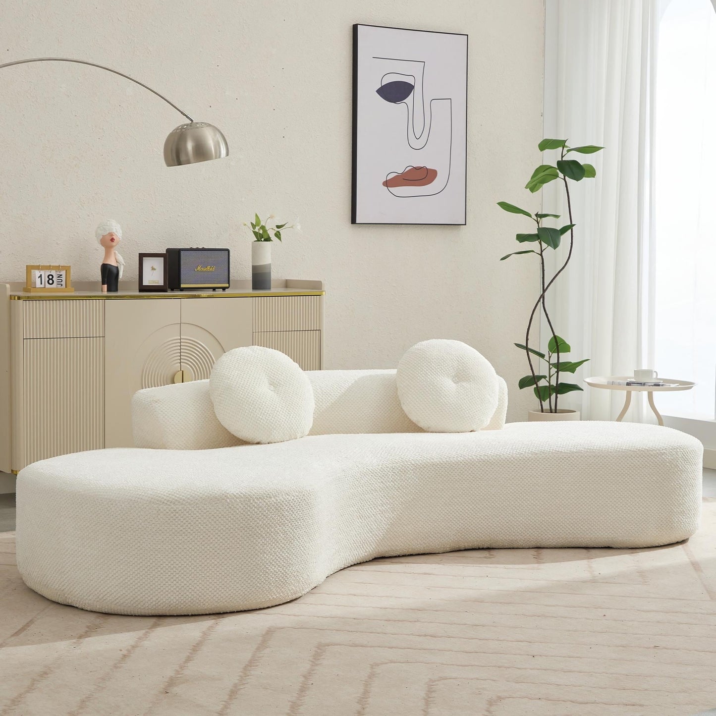 Divano a nuvola in velluto a coste beige con cuscini