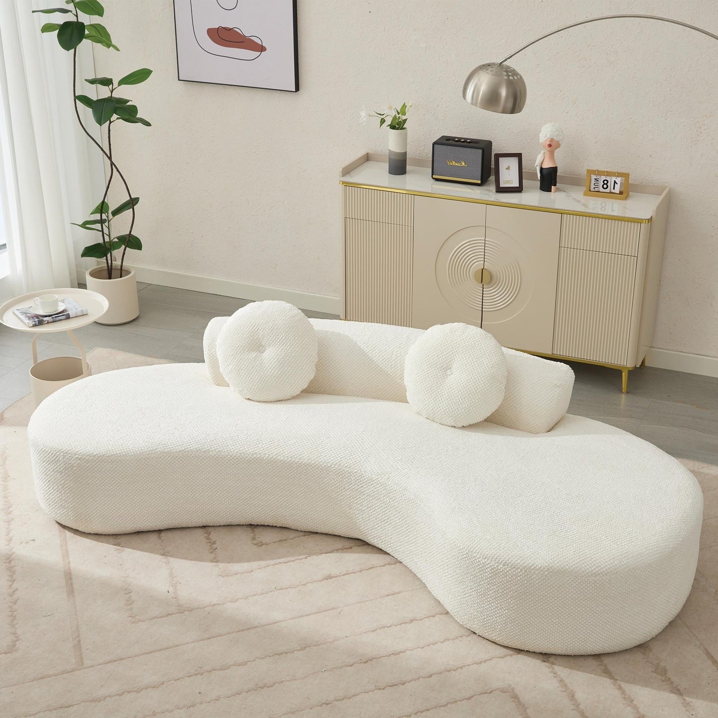 Divano a nuvola in velluto a coste beige con cuscini