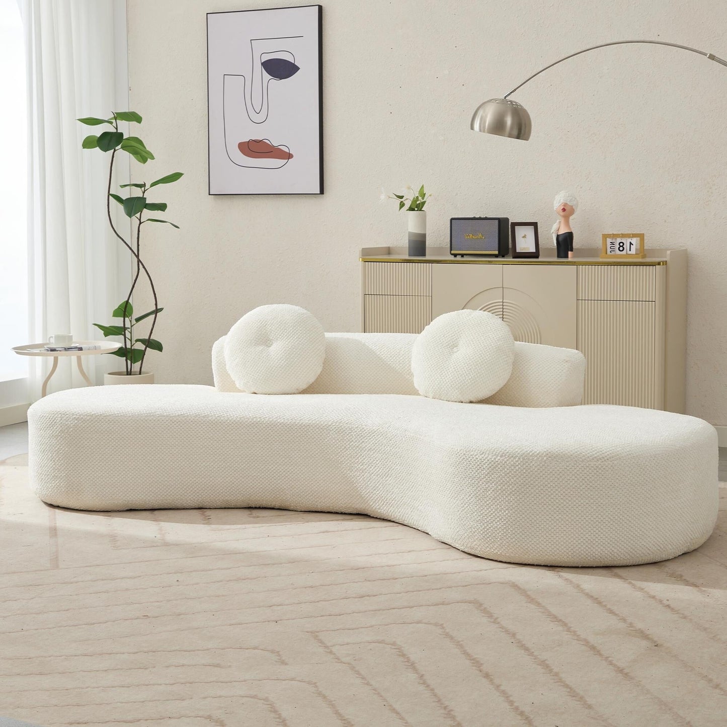 Divano a nuvola in velluto a coste beige con cuscini