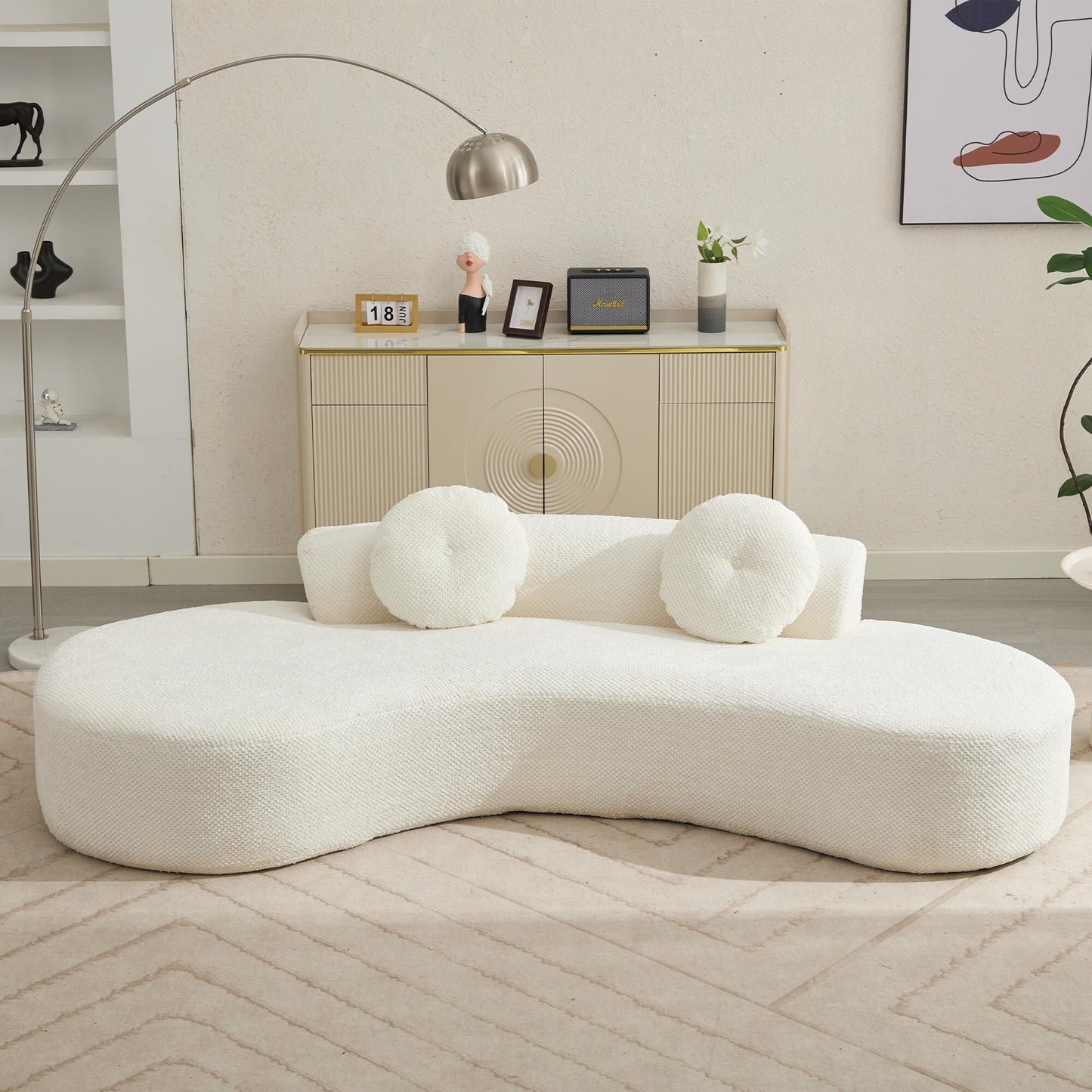 Divano a nuvola in velluto a coste beige con cuscini