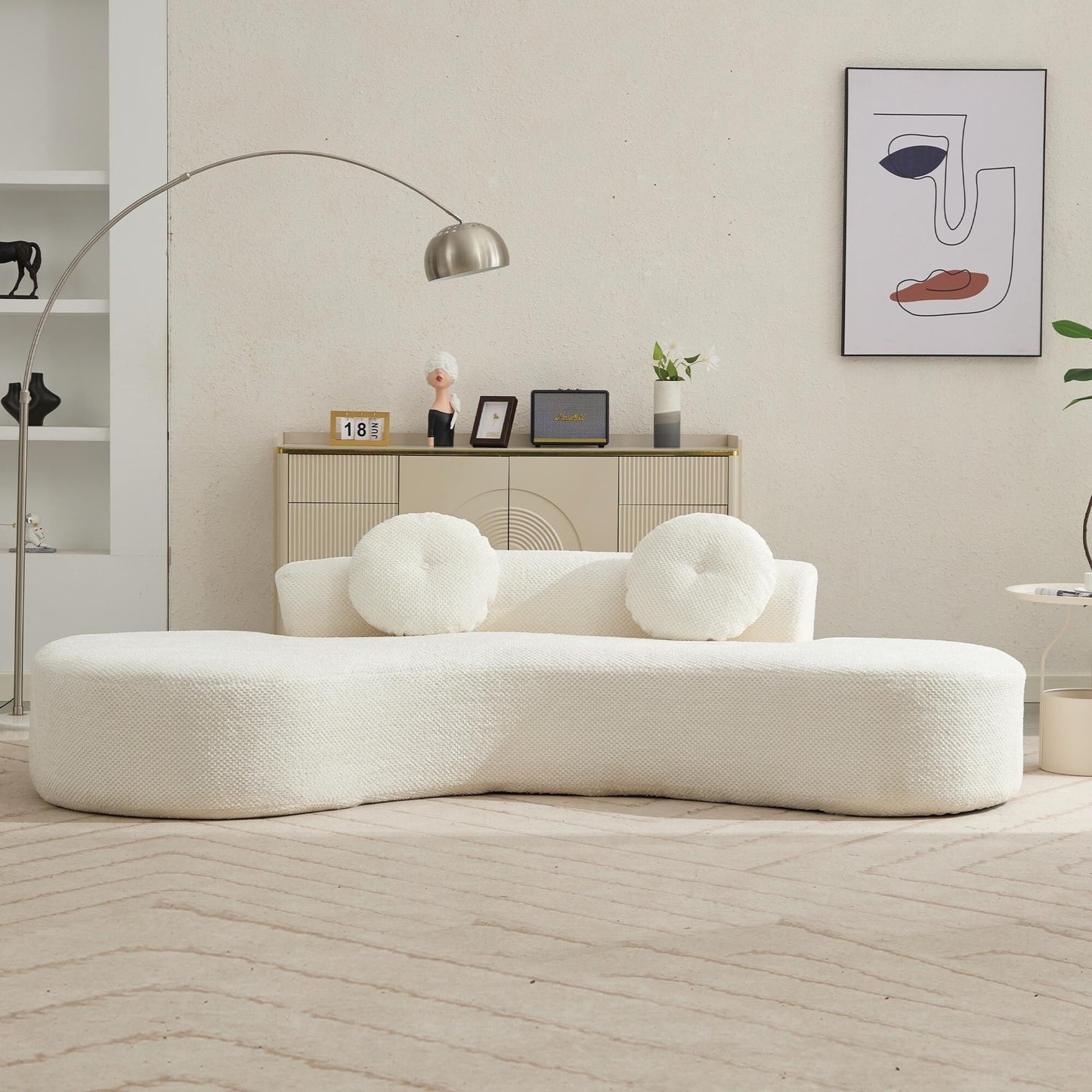 Divano a nuvola in velluto a coste beige con cuscini
