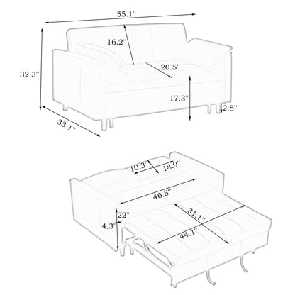 Divano letto estraibile in velluto a coste beige con schienale regolabile
