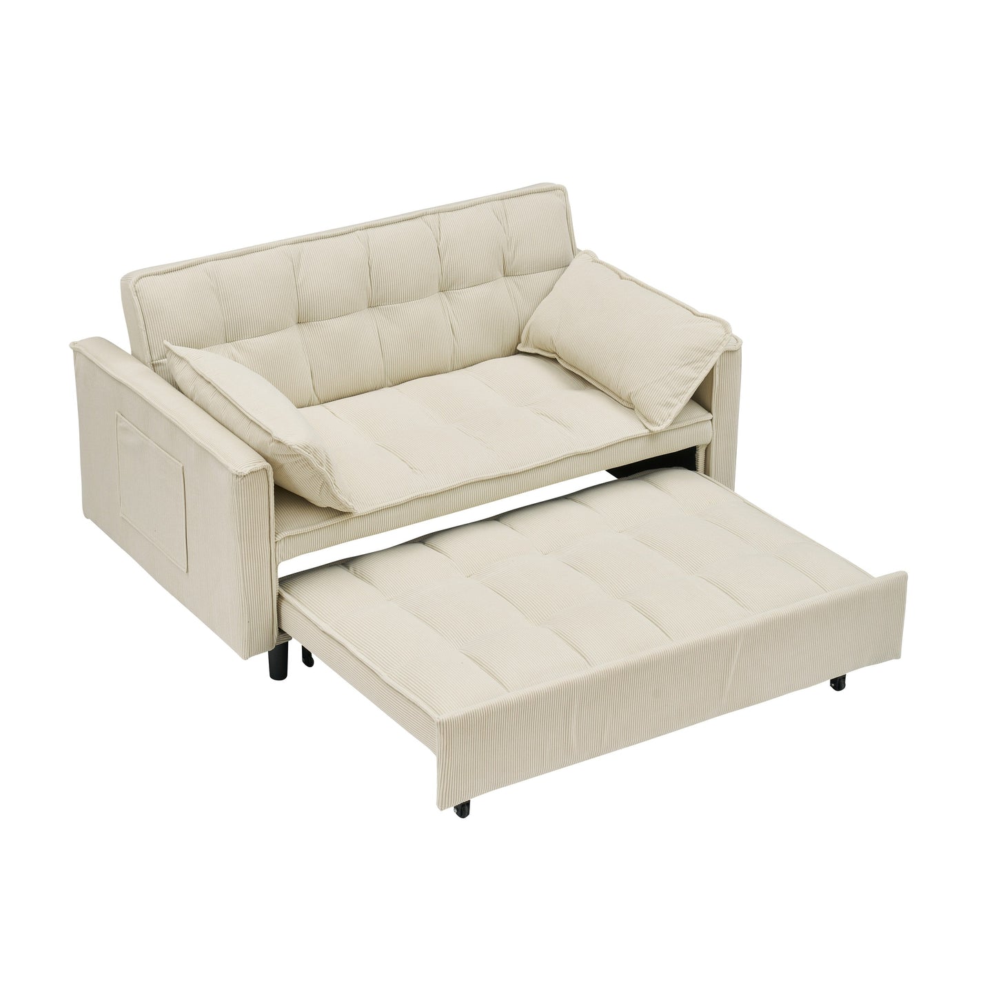 Divano letto estraibile in velluto a coste beige con schienale regolabile