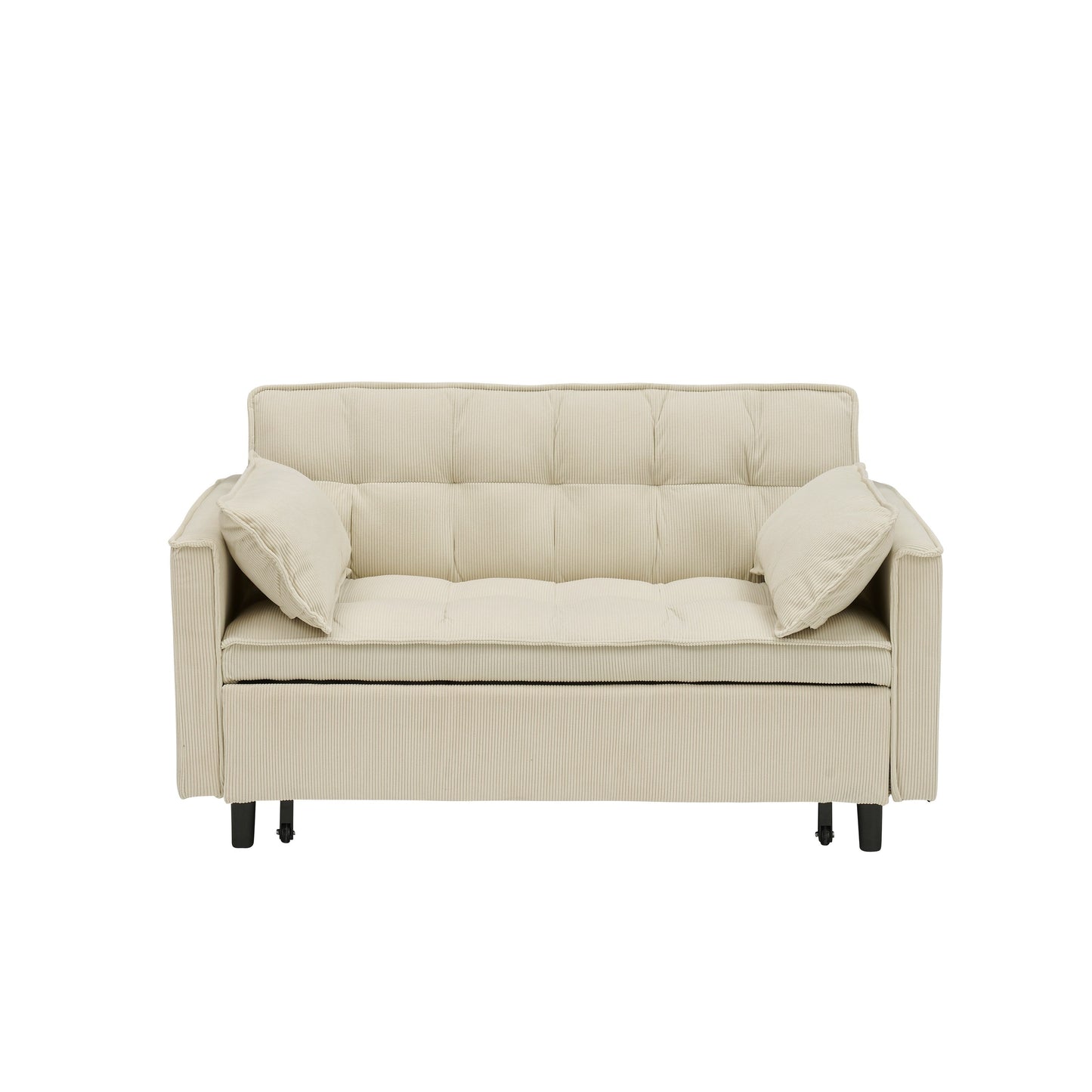 Divano letto estraibile in velluto a coste beige con schienale regolabile