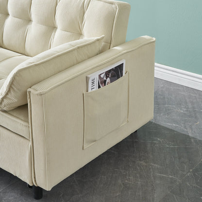 Divano letto estraibile in velluto a coste beige con schienale regolabile