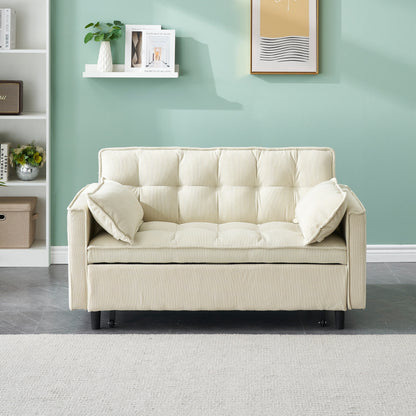 Divano letto estraibile in velluto a coste beige con schienale regolabile