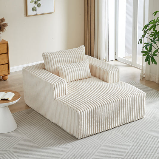 Poltrona in velluto a coste beige con 2 cuscini