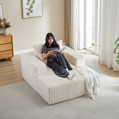 Poltrona in velluto a coste beige con 2 cuscini