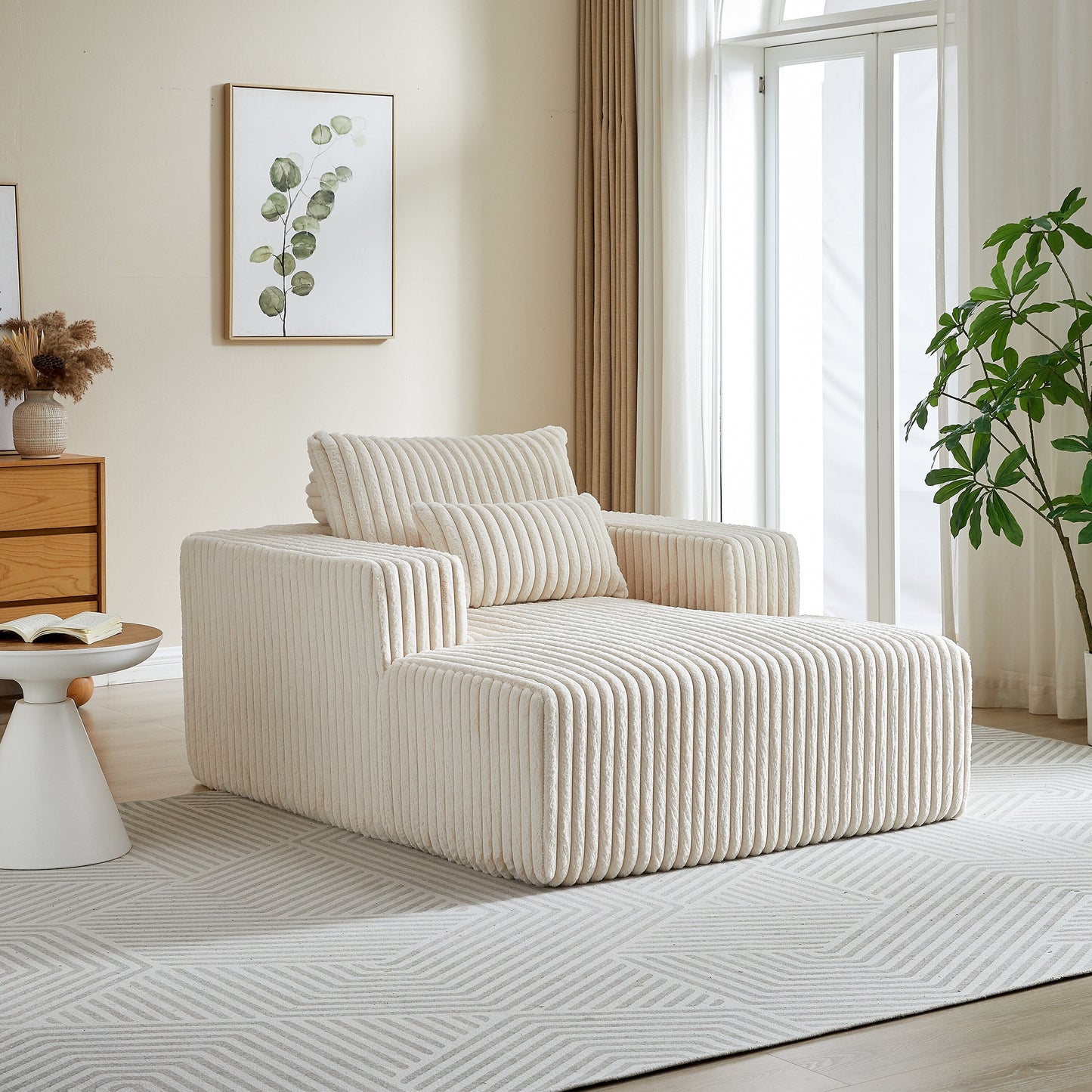 Poltrona in velluto a coste beige con 2 cuscini