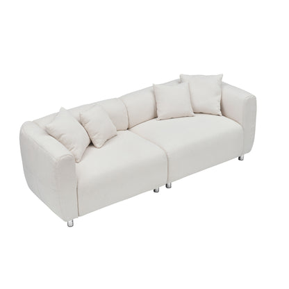 Divano a 3 posti in cotone e lino beige con gambe in metallo