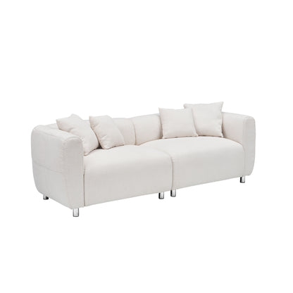 Divano a 3 posti in cotone e lino beige con gambe in metallo
