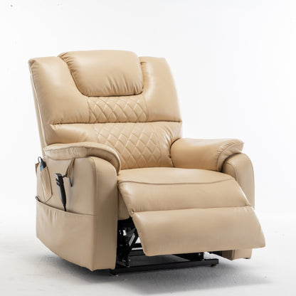 Poltrona reclinabile elettrica beige per anziani con reclinazione completa di 180°, motore OKIN, seduta ampia e tasche laterali