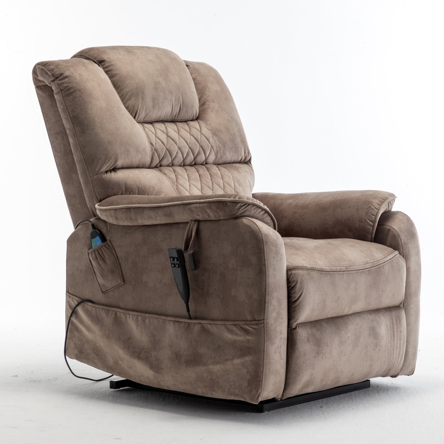 Poltrona reclinabile elettrica beige per anziani con reclinazione completa di 180°, motore OKIN, seduta ampia e tasche laterali