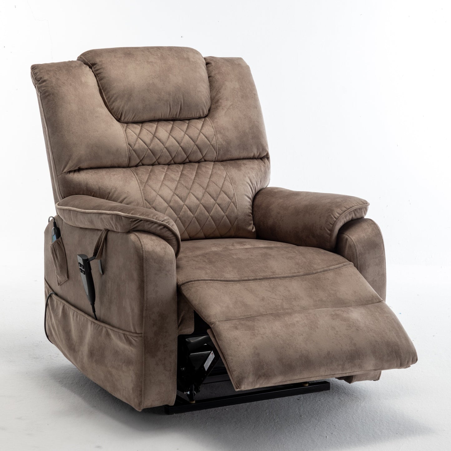 Poltrona reclinabile elettrica beige per anziani con reclinazione completa di 180°, motore OKIN, seduta ampia e tasche laterali