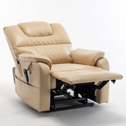 Poltrona reclinabile elettrica beige per anziani con reclinazione completa di 180°, motore OKIN, seduta ampia e tasche laterali