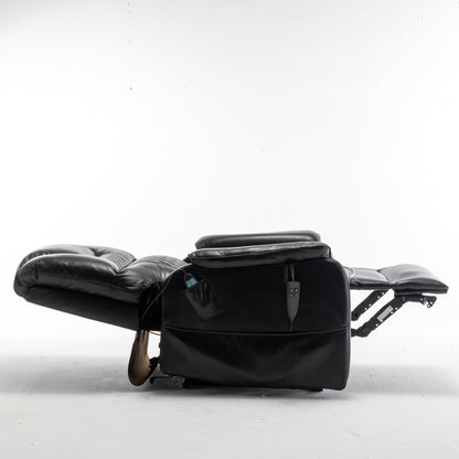 Poltrona reclinabile elettrica beige per anziani con motore OKIN, reclinazione completa di 180°, ampia seduta e tasche portaoggetti laterali