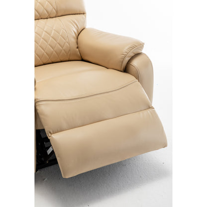 Poltrona reclinabile elettrica beige per anziani con motore OKIN, reclinazione completa di 180°, ampia seduta e tasche portaoggetti laterali