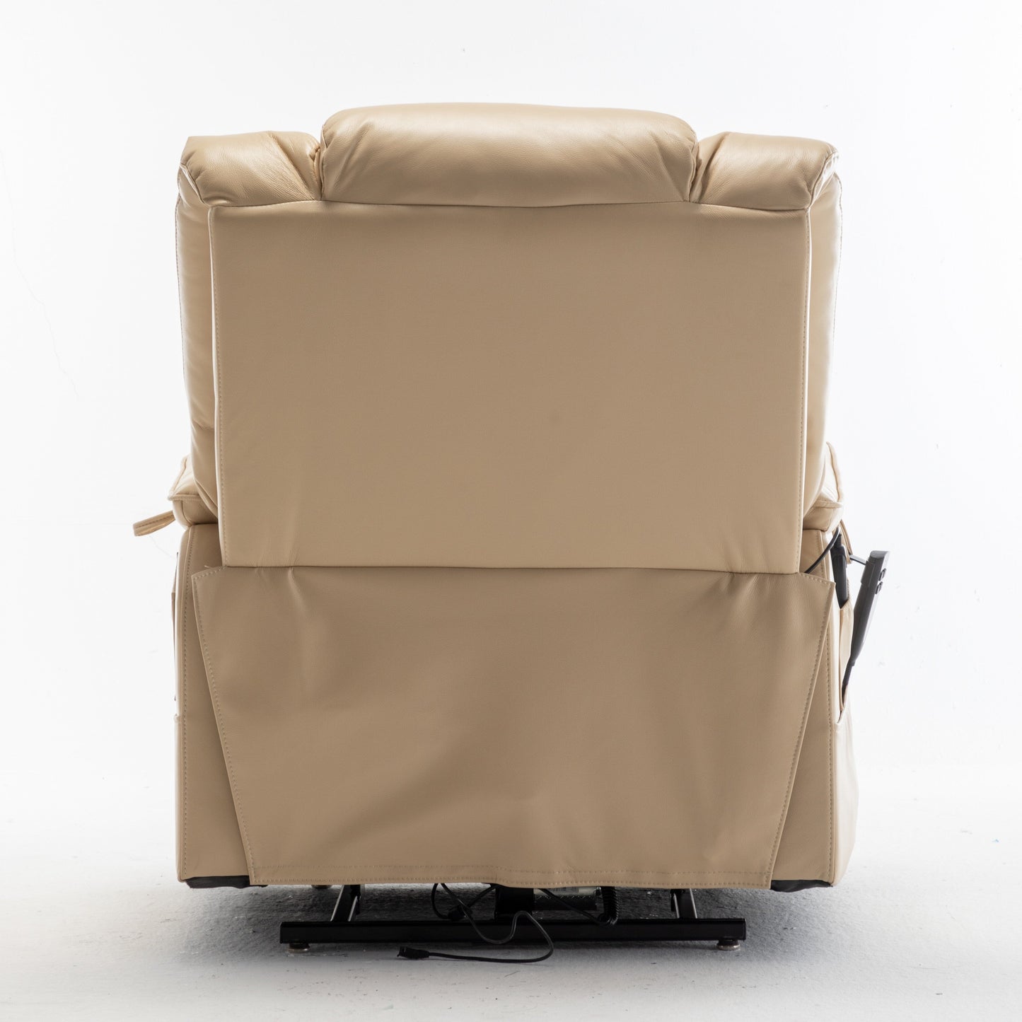 Poltrona reclinabile elettrica beige per anziani con motore OKIN, reclinazione completa di 180°, ampia seduta e tasche portaoggetti laterali