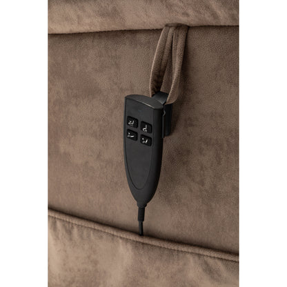 Poltrona reclinabile elettrica beige per anziani con motore OKIN, reclinazione completa di 180°, ampia seduta e tasche portaoggetti laterali