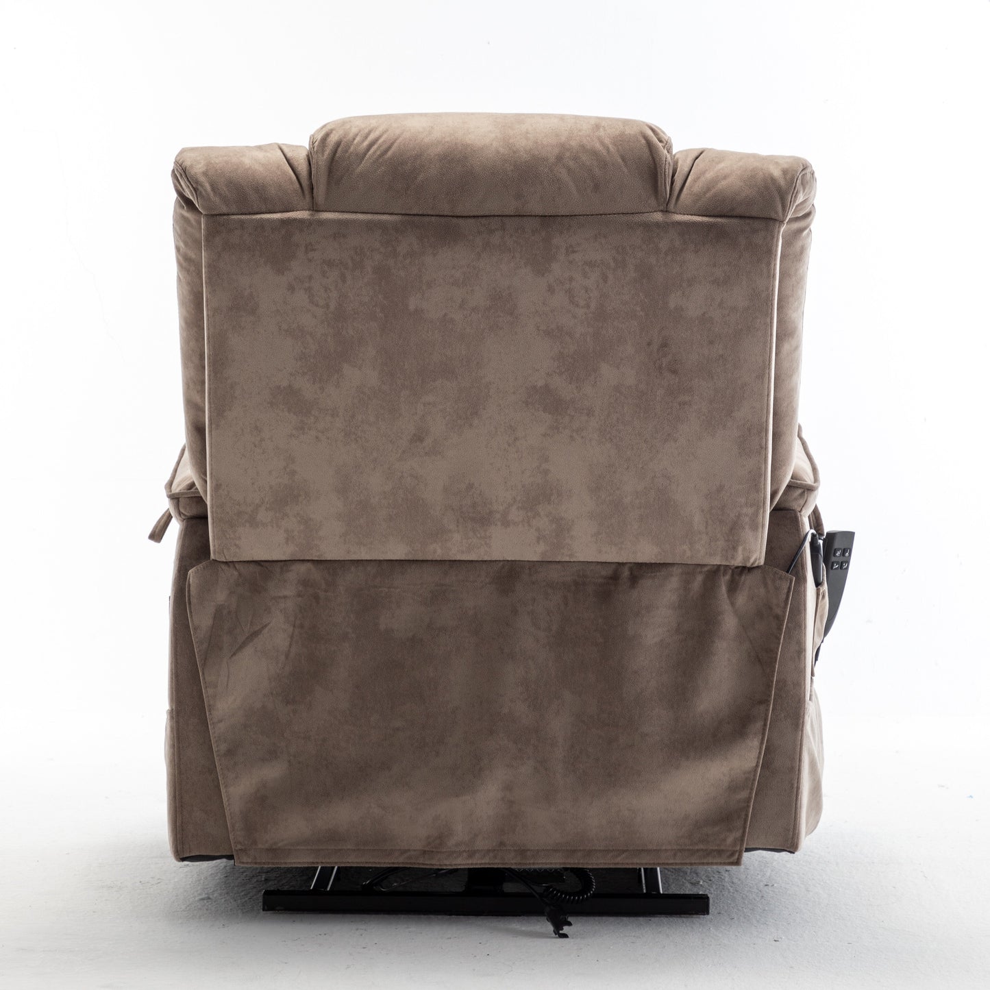 Poltrona reclinabile elettrica beige per anziani con motore OKIN, reclinazione completa di 180°, ampia seduta e tasche portaoggetti laterali