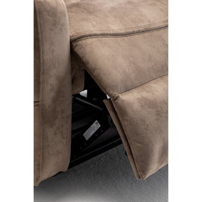 Poltrona reclinabile elettrica beige per anziani con motore OKIN, reclinazione completa di 180°, ampia seduta e tasche portaoggetti laterali