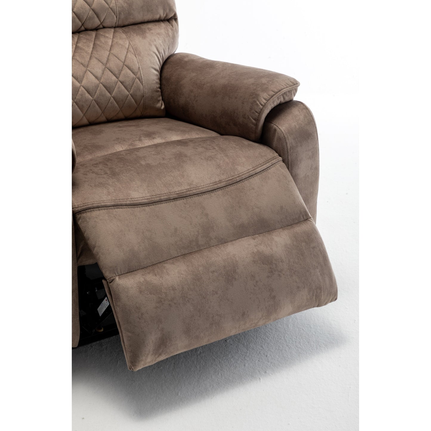 Poltrona reclinabile elettrica beige per anziani con motore OKIN, reclinazione completa di 180°, ampia seduta e tasche portaoggetti laterali