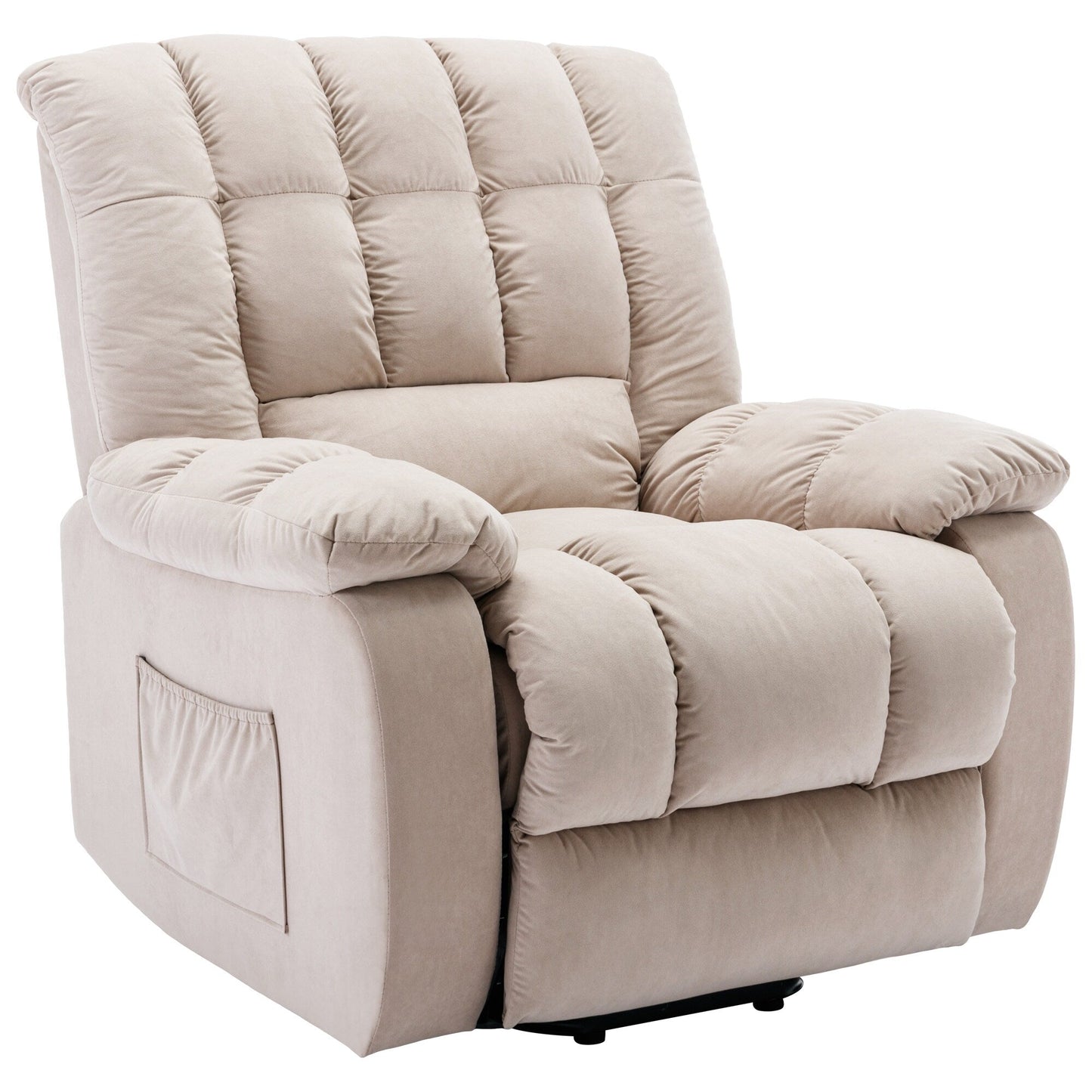 Poltrona reclinabile elettrica beige con riscaldamento, massaggio vibrante e tasca laterale per un'esperienza rilassante in soggiorno