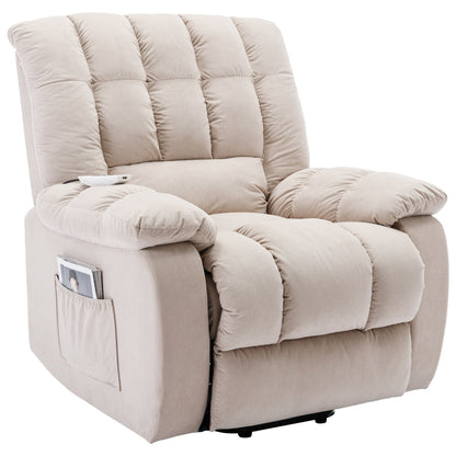 Poltrona reclinabile elettrica beige con riscaldamento, massaggio vibrante e tasca laterale per un'esperienza rilassante in soggiorno