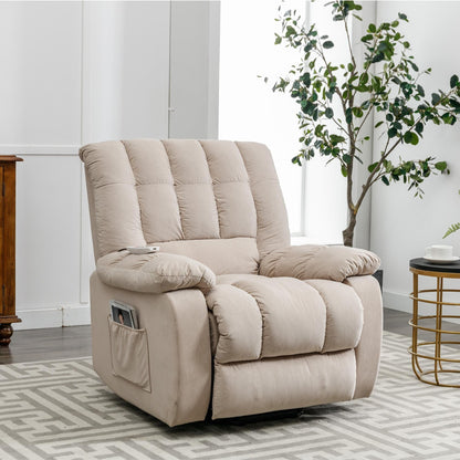 Poltrona reclinabile elettrica beige con riscaldamento, massaggio vibrante e tasca laterale per un'esperienza rilassante in soggiorno