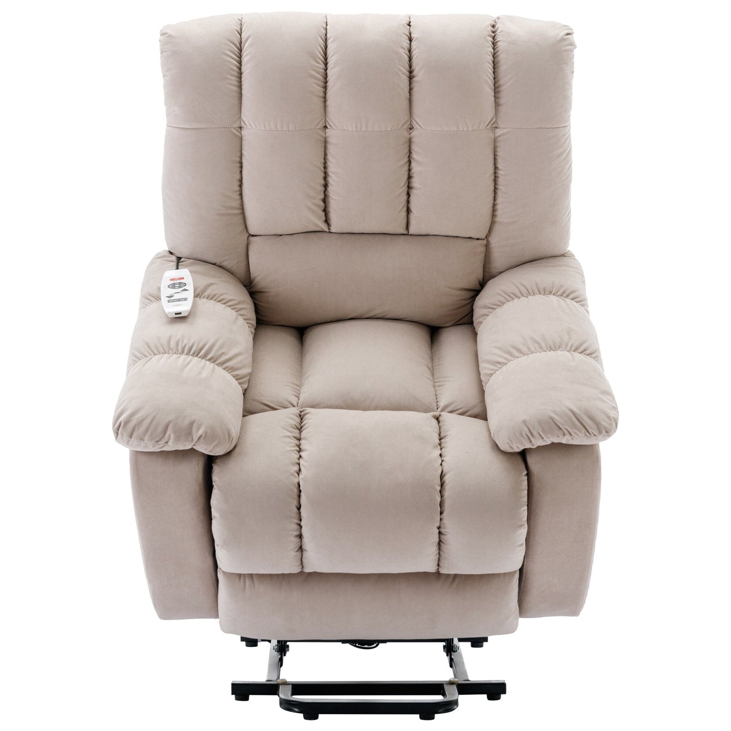 Poltrona reclinabile elettrica beige con riscaldamento, massaggio vibrante e tasca laterale per l'uso in soggiorno