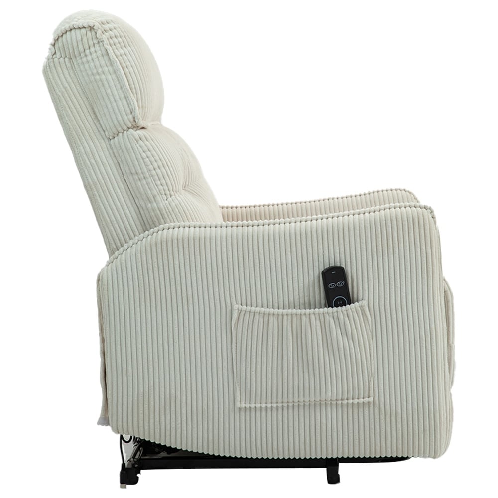 Poltrona reclinabile elettrica beige con tasca laterale, molle insacchettate, cuscino di seduta in peluche per soggiorno e camera da letto