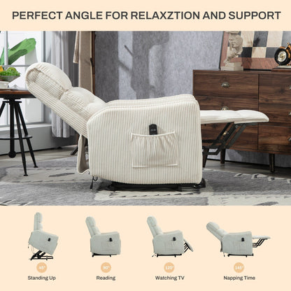 Poltrona reclinabile elettrica beige con tasca laterale, molle insacchettate, cuscino di seduta in peluche per soggiorno e camera da letto