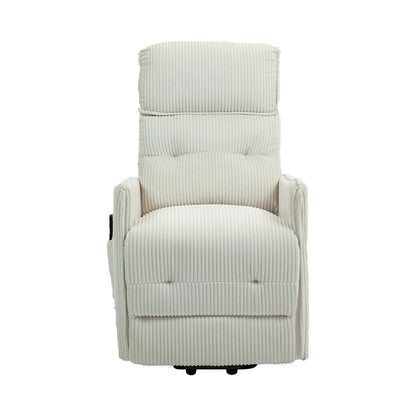 Poltrona reclinabile elettrica beige con tasca laterale, molle insacchettate, cuscino di seduta in peluche per soggiorno e camera da letto