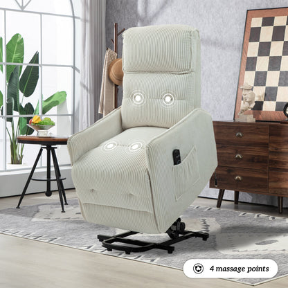 Poltrona reclinabile elettrica beige con tasca laterale, molle insacchettate, cuscino di seduta in peluche per soggiorno e camera da letto