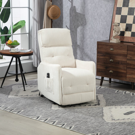 Poltrona reclinabile elettrica beige con tasca laterale, molle insacchettate, cuscino di seduta in peluche per soggiorno e camera da letto