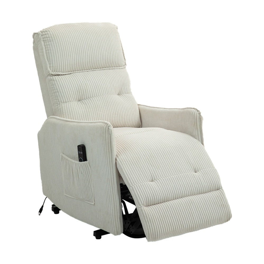 Poltrona reclinabile elettrica beige con tasca laterale, molle insacchettate, cuscino di seduta in peluche per soggiorno e camera da letto