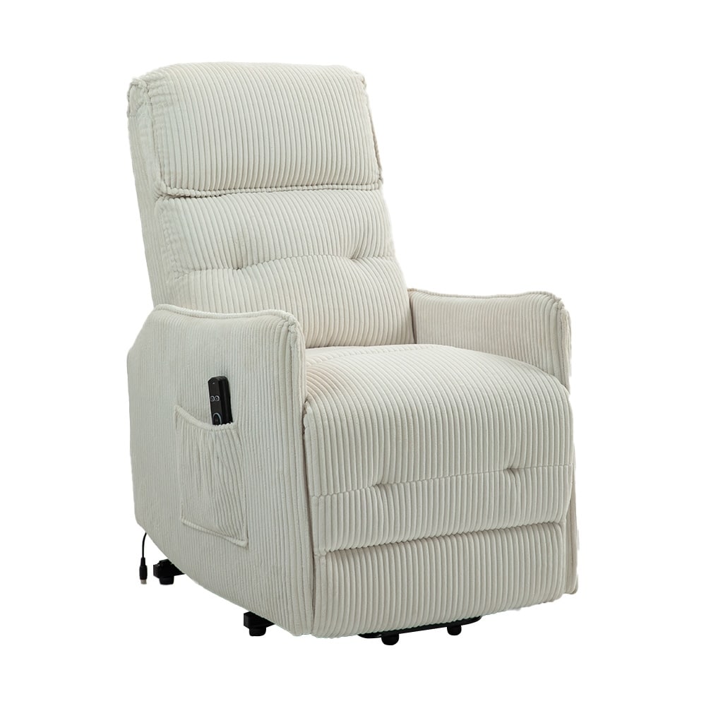 Poltrona reclinabile elettrica beige con tasca laterale, molle insacchettate, cuscino di seduta in peluche per soggiorno e camera da letto
