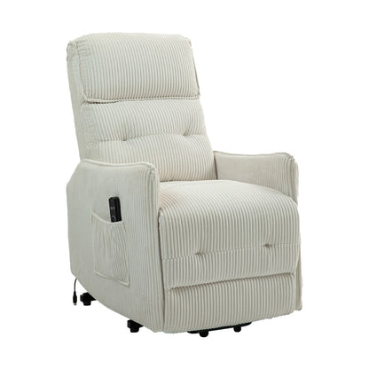 Poltrona reclinabile elettrica beige con tasca laterale, molle insacchettate, cuscino di seduta in peluche per soggiorno e camera da letto