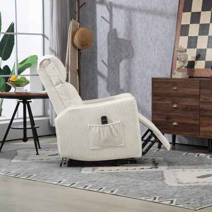 Poltrona reclinabile elettrica beige con tasca laterale, molle insacchettate, cuscino di seduta in peluche per soggiorno e camera da letto