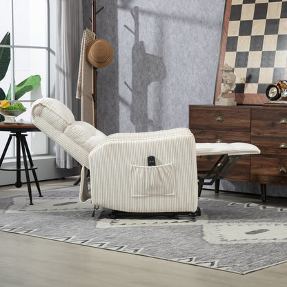 Poltrona reclinabile elettrica beige con tasca laterale, molle insacchettate, cuscino di seduta in peluche per soggiorno e camera da letto
