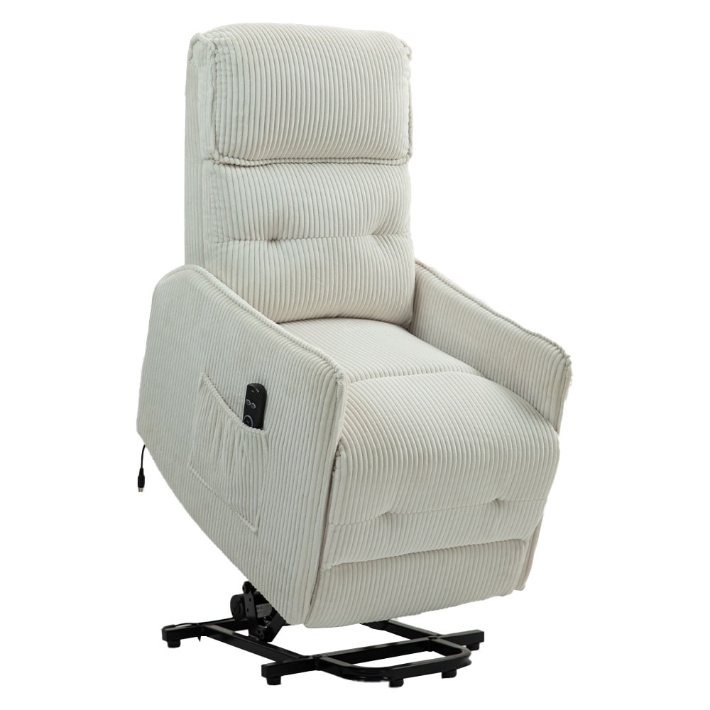 Poltrona reclinabile elettrica beige con tasca laterale, molle insacchettate, cuscino di seduta in peluche per soggiorno e camera da letto