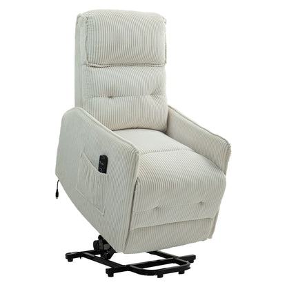 Poltrona reclinabile elettrica beige con tasca laterale, molle insacchettate, cuscino di seduta in peluche per soggiorno e camera da letto