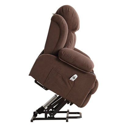 Poltrona reclinabile elettrica beige con riscaldamento, massaggio, porta USB, tasche laterali e comodo telecomando