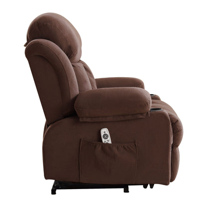 Poltrona reclinabile elettrica beige con riscaldamento, massaggio, porta USB, vano portaoggetti laterale e telecomando