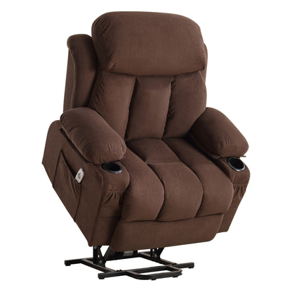 Poltrona reclinabile elettrica beige con riscaldamento, massaggio, porta USB, vano portaoggetti laterale e telecomando
