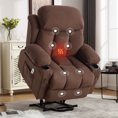 Poltrona reclinabile ergonomica beige con massaggio riscaldato, ricarica USB, tasche laterali e telecomando facile da usare