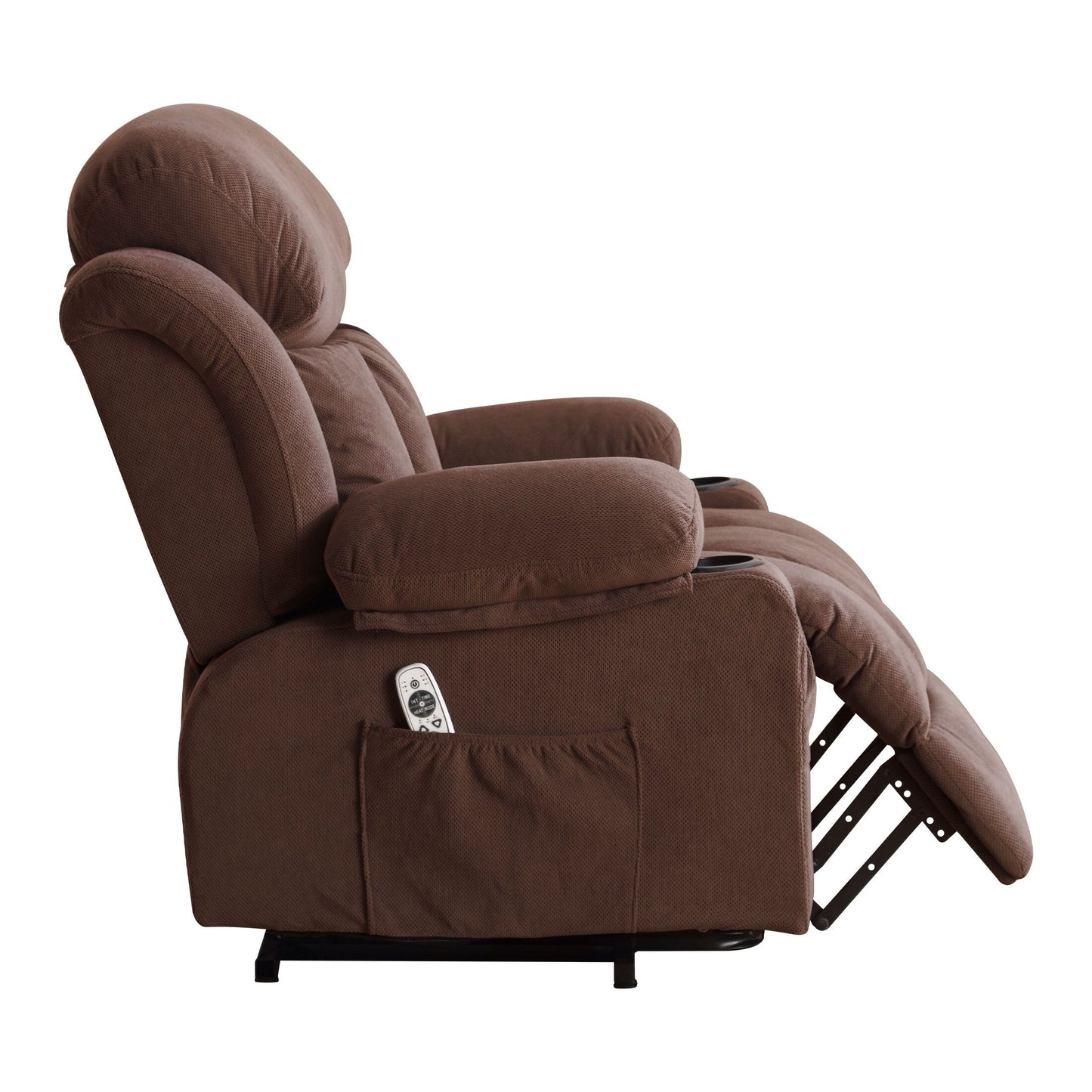 Poltrona reclinabile ergonomica beige con massaggio riscaldato, ricarica USB, tasche laterali e telecomando facile da usare