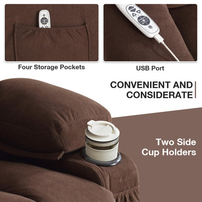 Poltrona reclinabile ergonomica beige con massaggio riscaldato, ricarica USB, tasche laterali e telecomando facile da usare
