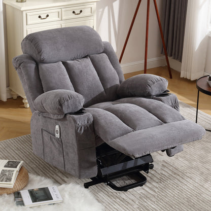 Poltrona reclinabile ergonomica beige con riscaldamento, massaggio, ricarica USB, tasche laterali e telecomando
